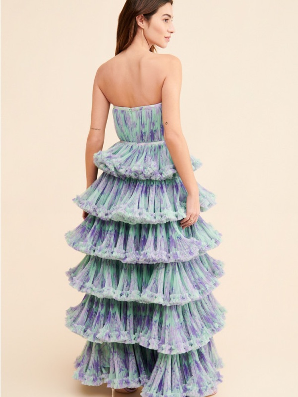 Hutch Glenda Tiered Strapless Ruffled Gown in Mint & Lavender - Picture 2 of 6